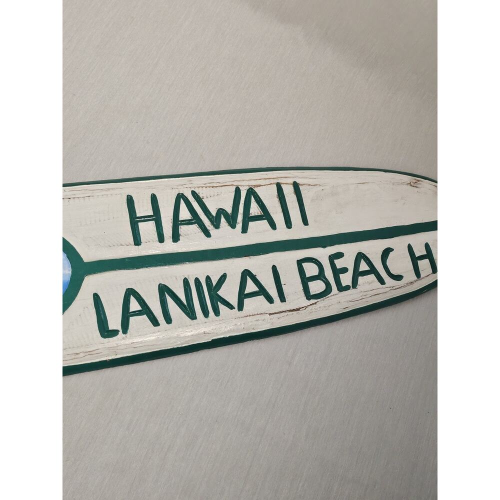 Lanikai Beach Wooden surf sign 40" w/ Beach Painting - Real Hand Carved Wood - Picture 13 of 14